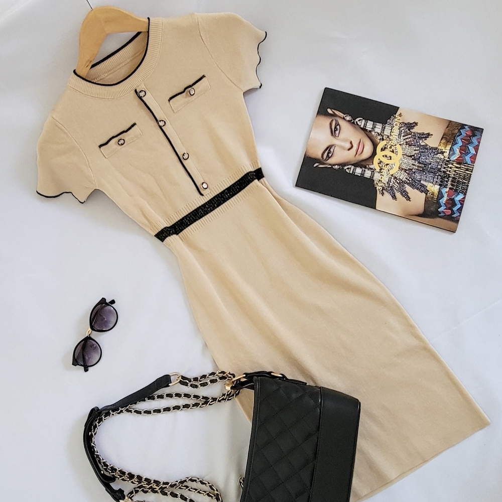 CECILIA - Knit Ribbed Dress (Beige)